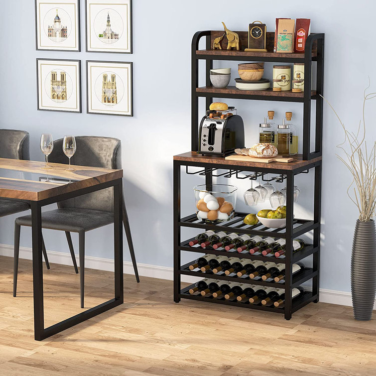 17 Stories Jaidalynn 32 Bottle Floor Wine Bottle & Glass Rack in Rustic Brown Wayfair.ca